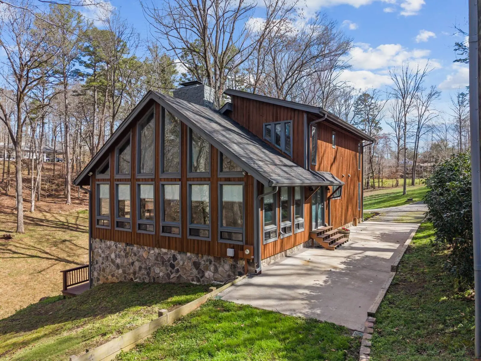 Wood and stone cabin exterior